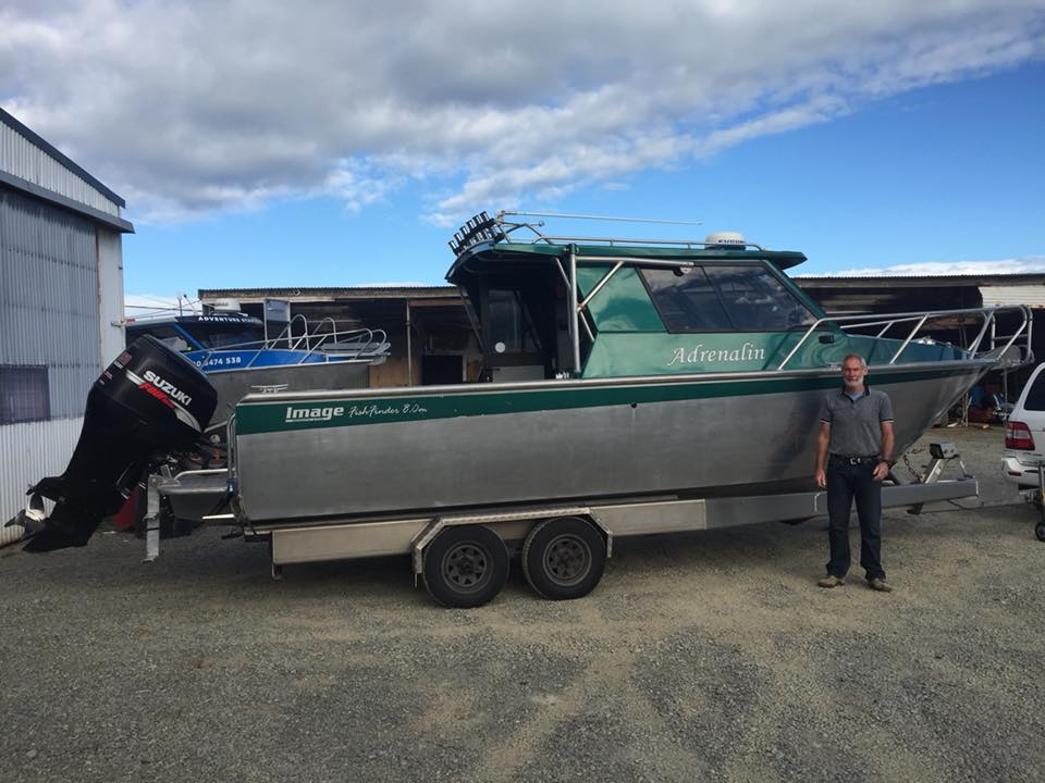 Image Boats NZ 8.0 Fishfinder Adrenalin on trailer